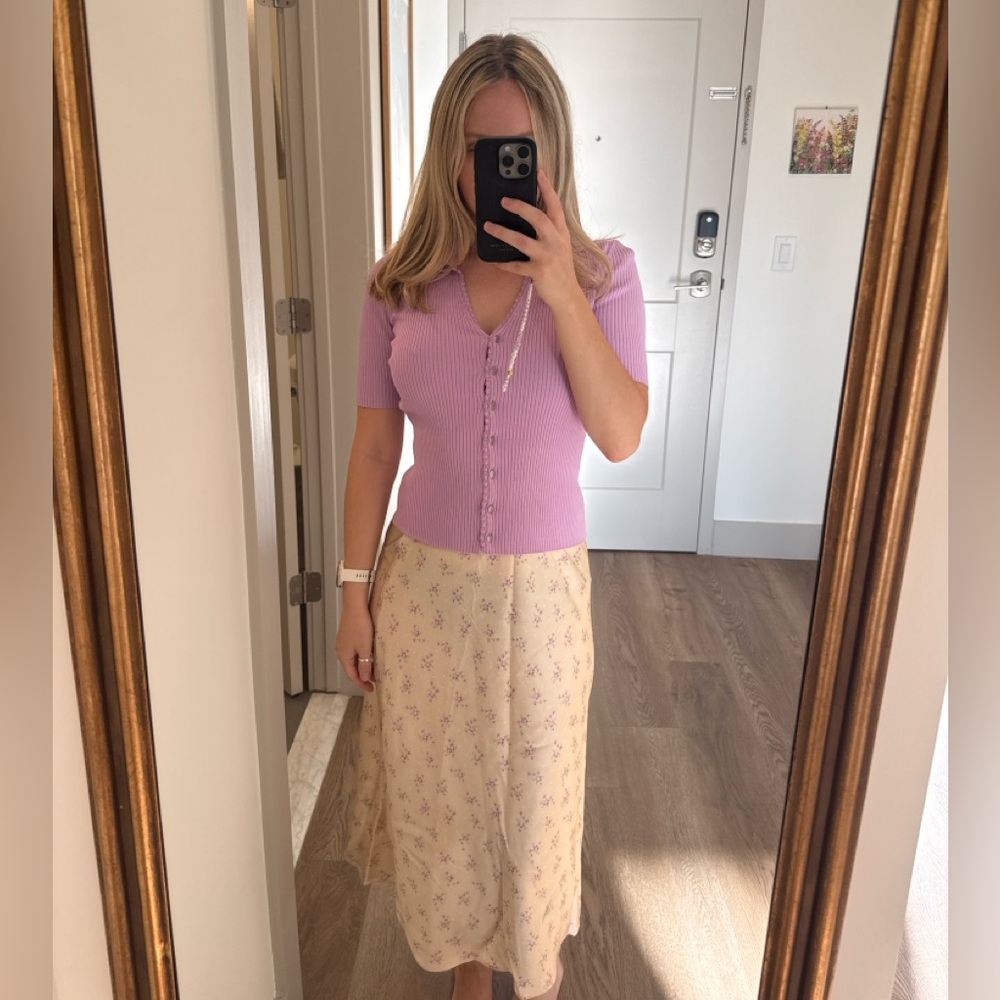Doen Cream Floral Skirt with Lilac Details
